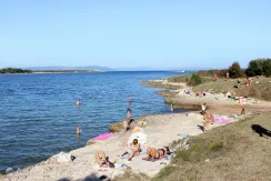 Ližnjan Beach - view of the rocky coast with blue sea